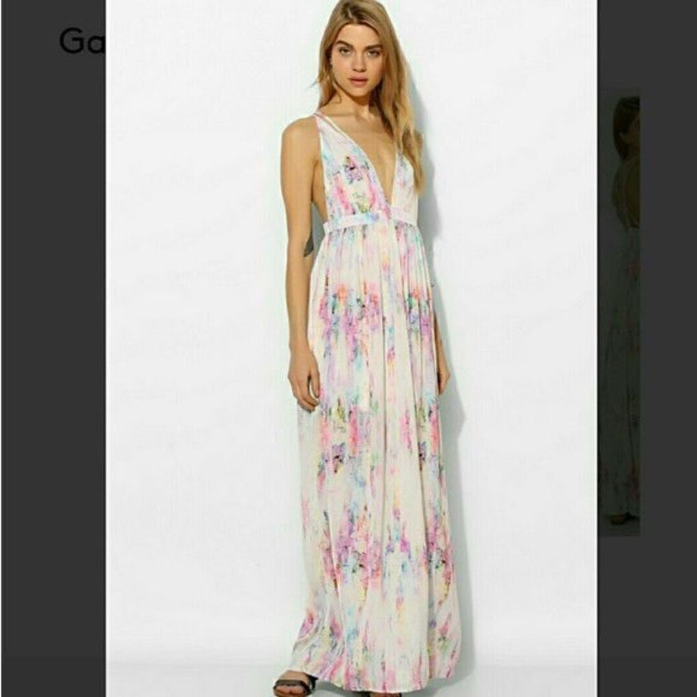 Oh My Love White Pink Green Strappy Tie Dye Watercolor Maxi Dress Size Medium
